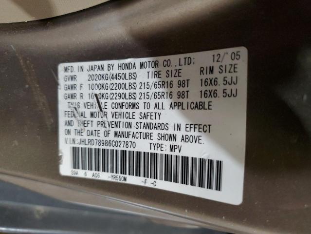 Photo 12 VIN: JHLRD78986C027870 - HONDA CR-V SE 