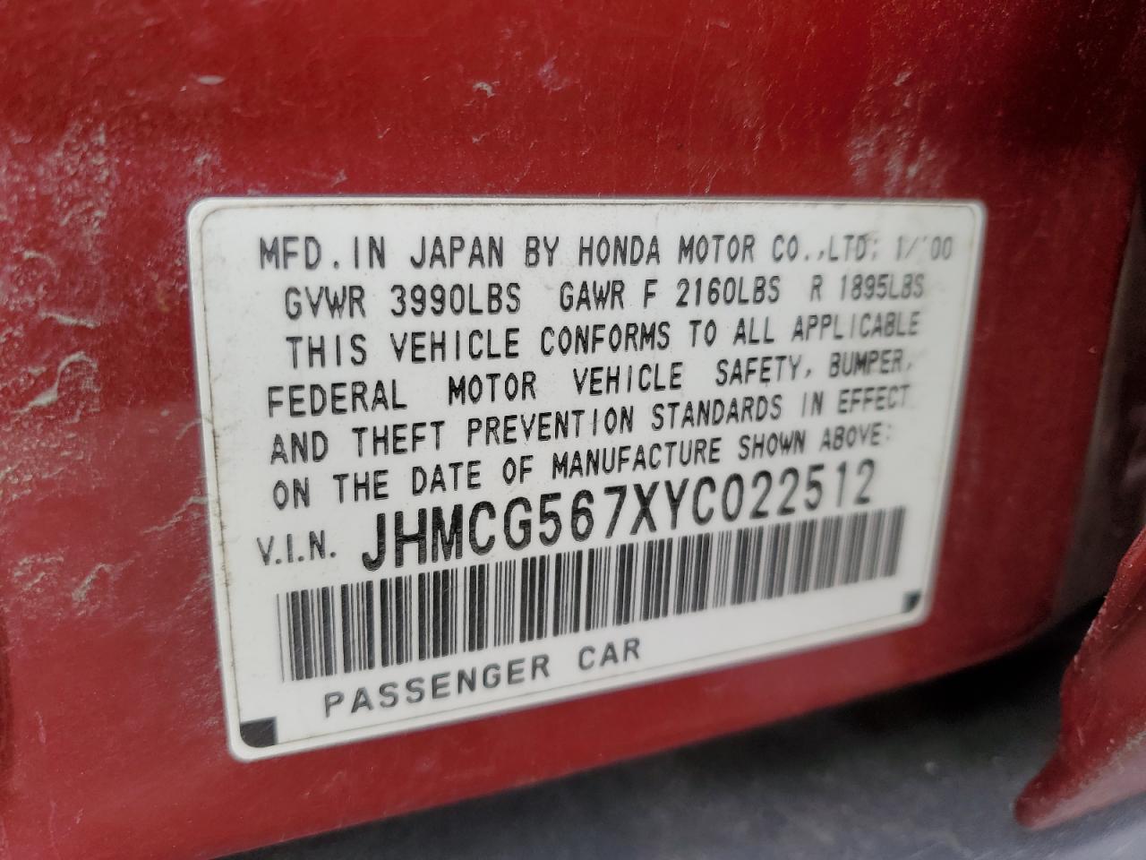 Photo 11 VIN: JHMCG567XYC022512 - HONDA ACCORD 