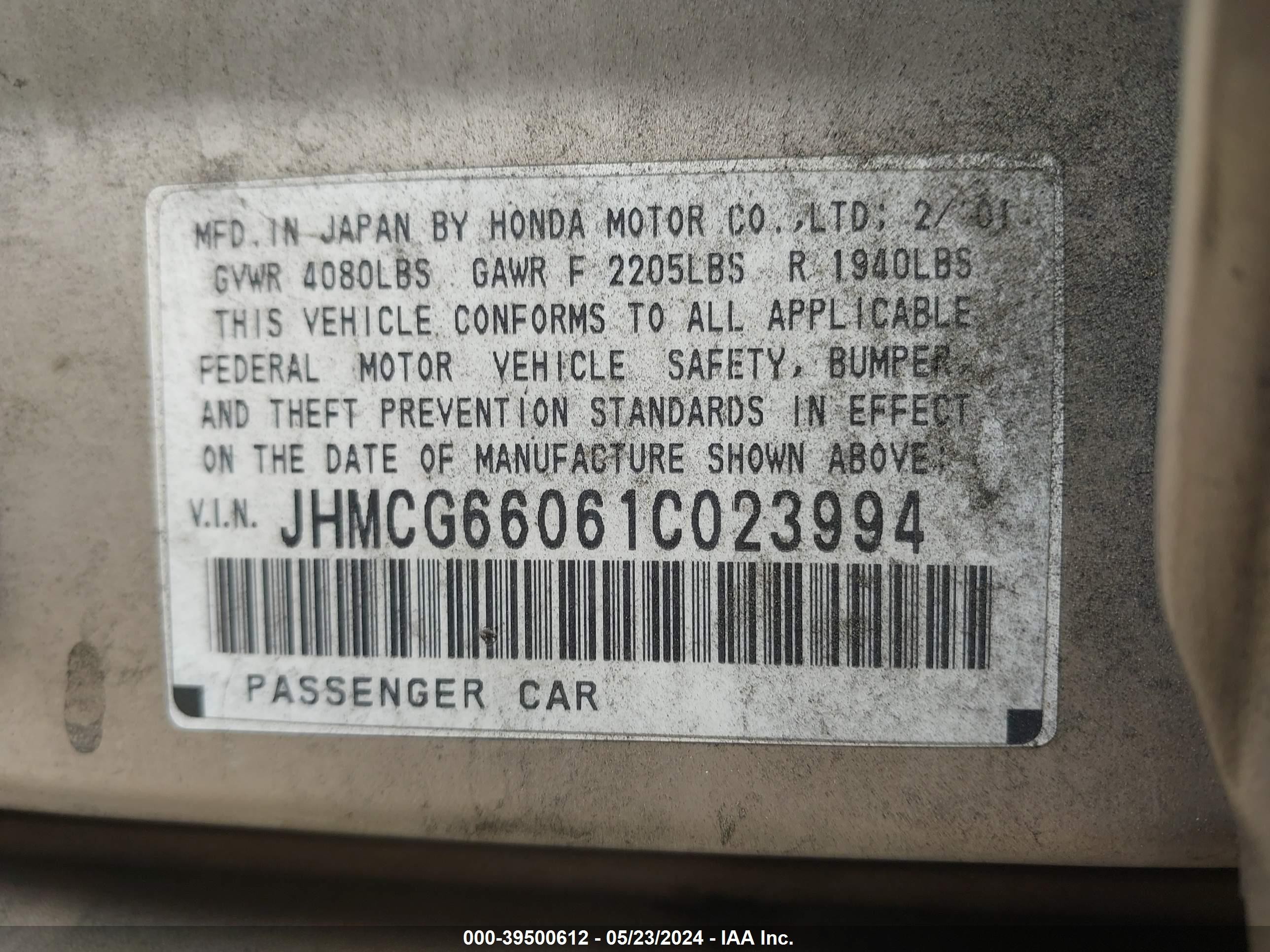 Photo 8 VIN: JHMCG66061C023994 - HONDA ACCORD 