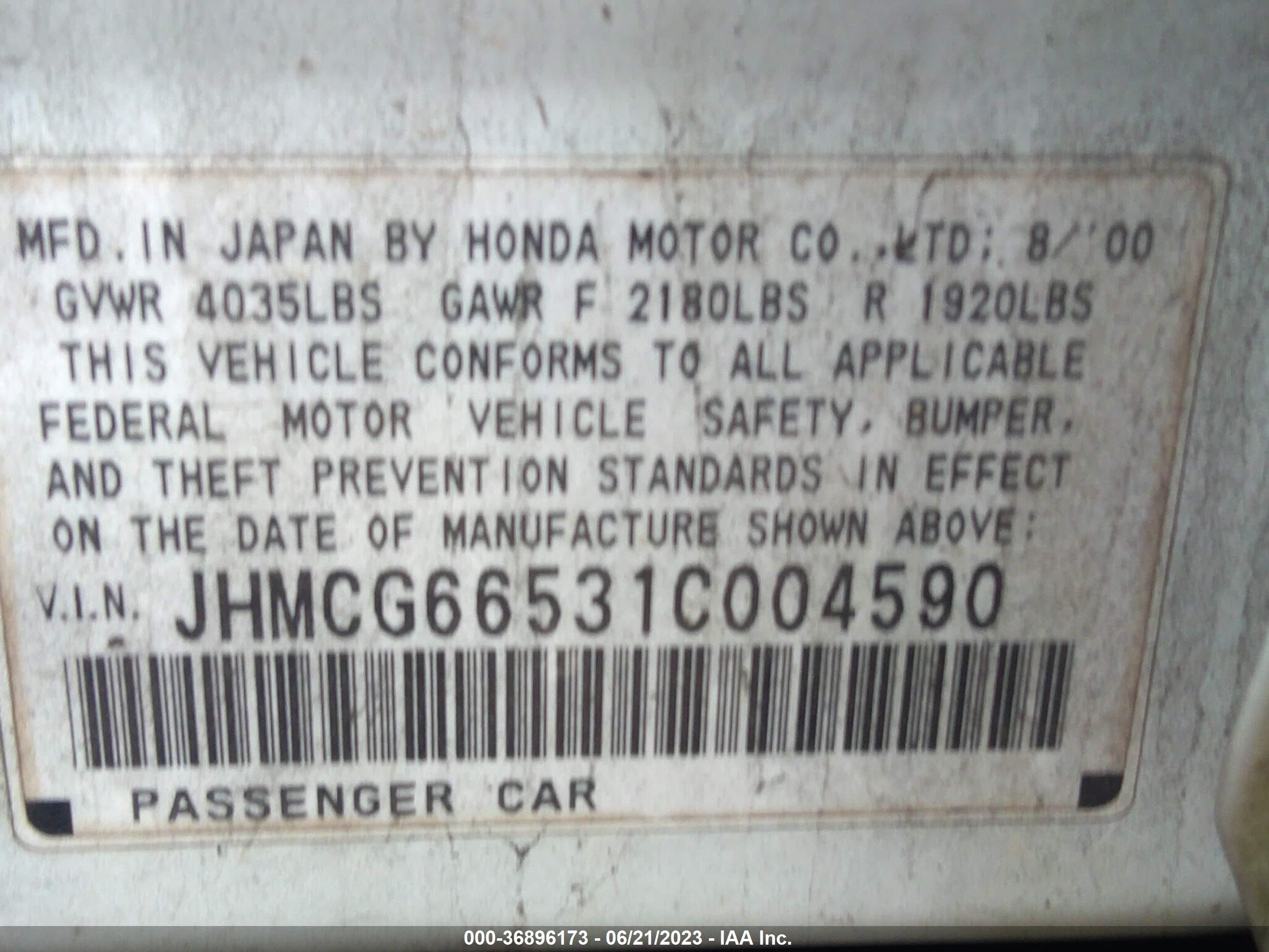 Photo 8 VIN: JHMCG66531C004590 - HONDA ACCORD 