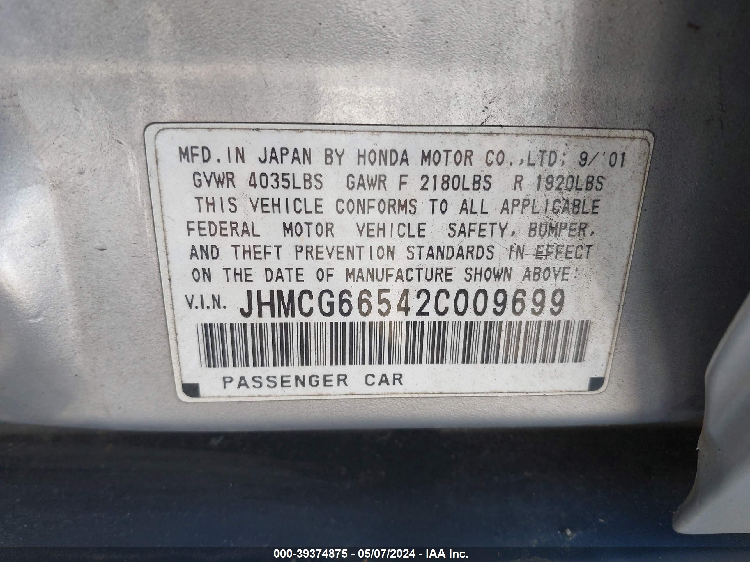 Photo 8 VIN: JHMCG66542C009699 - HONDA ACCORD 