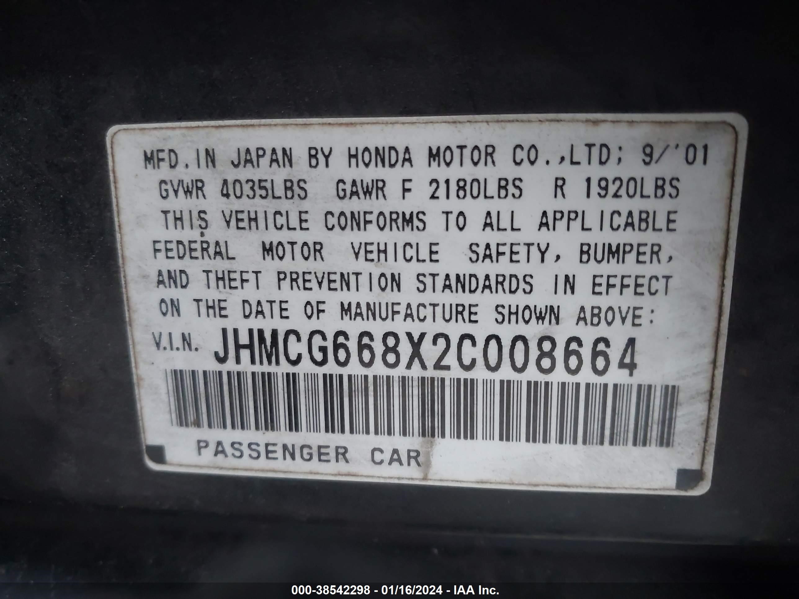 Photo 8 VIN: JHMCG668X2C008664 - HONDA ACCORD 