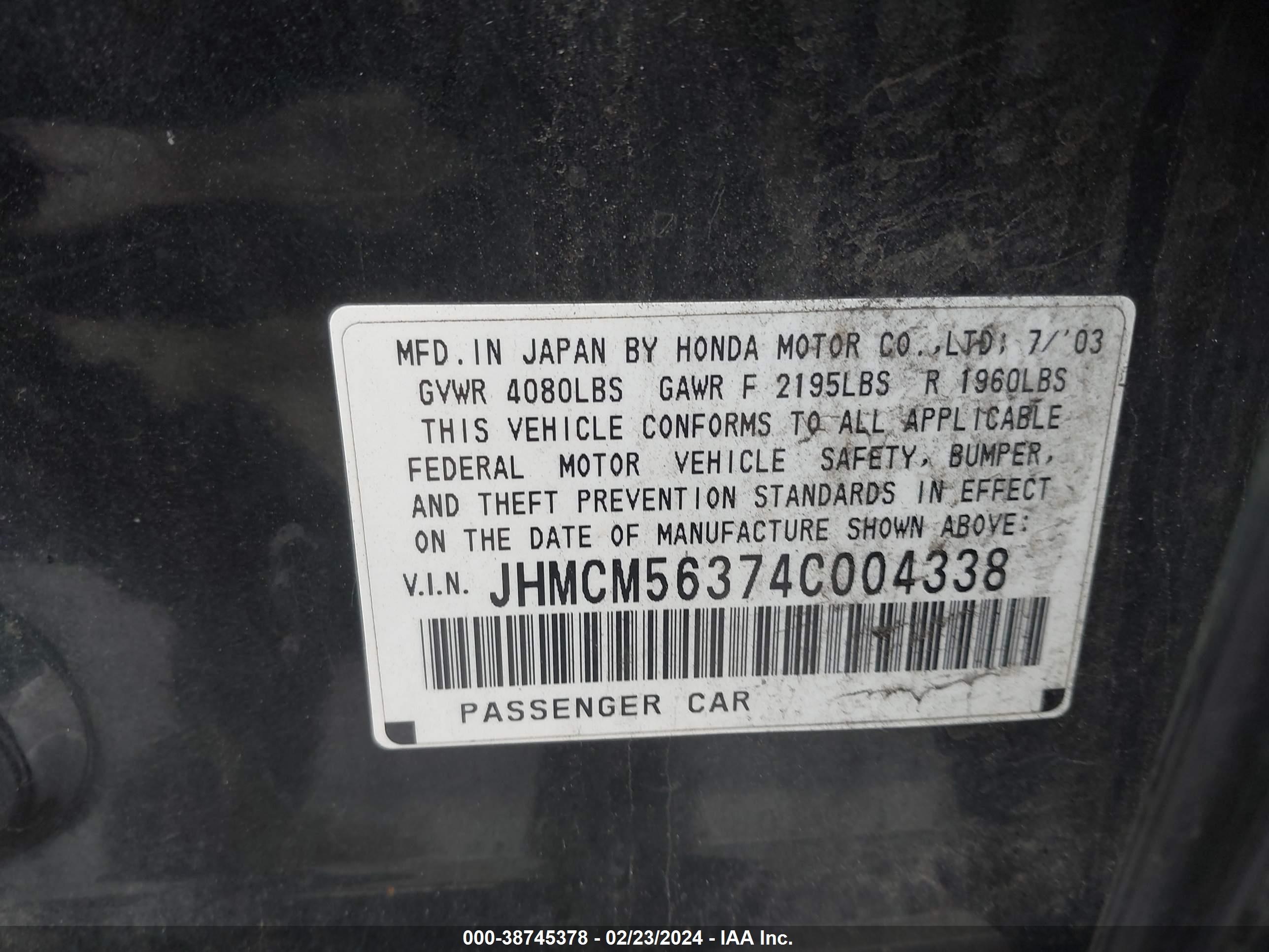 Photo 8 VIN: JHMCM56374C004338 - HONDA ACCORD 