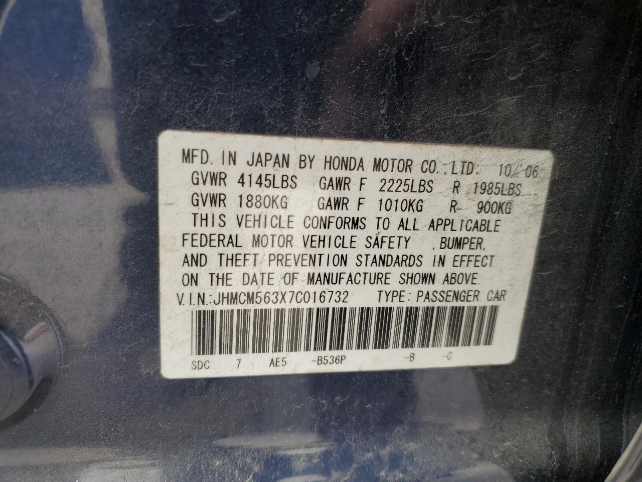 Photo 12 VIN: JHMCM563X7C016732 - HONDA ACCORD 