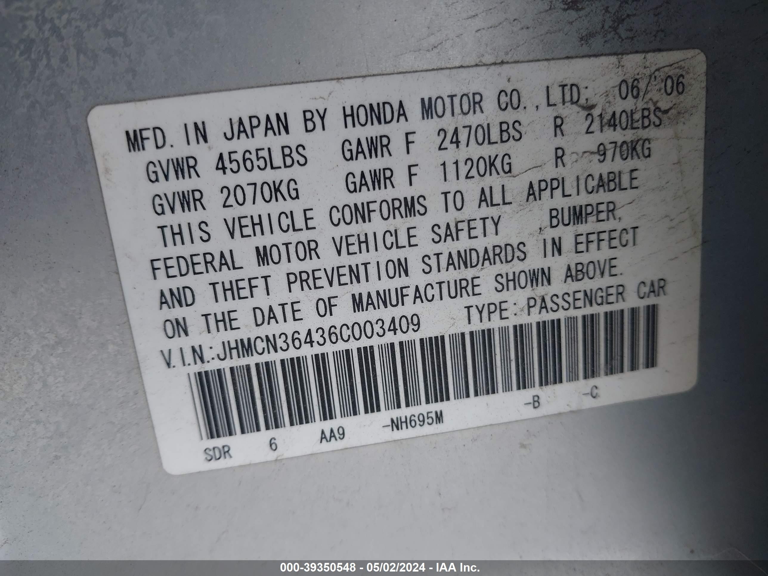 Photo 8 VIN: JHMCN36436C003409 - HONDA ACCORD 