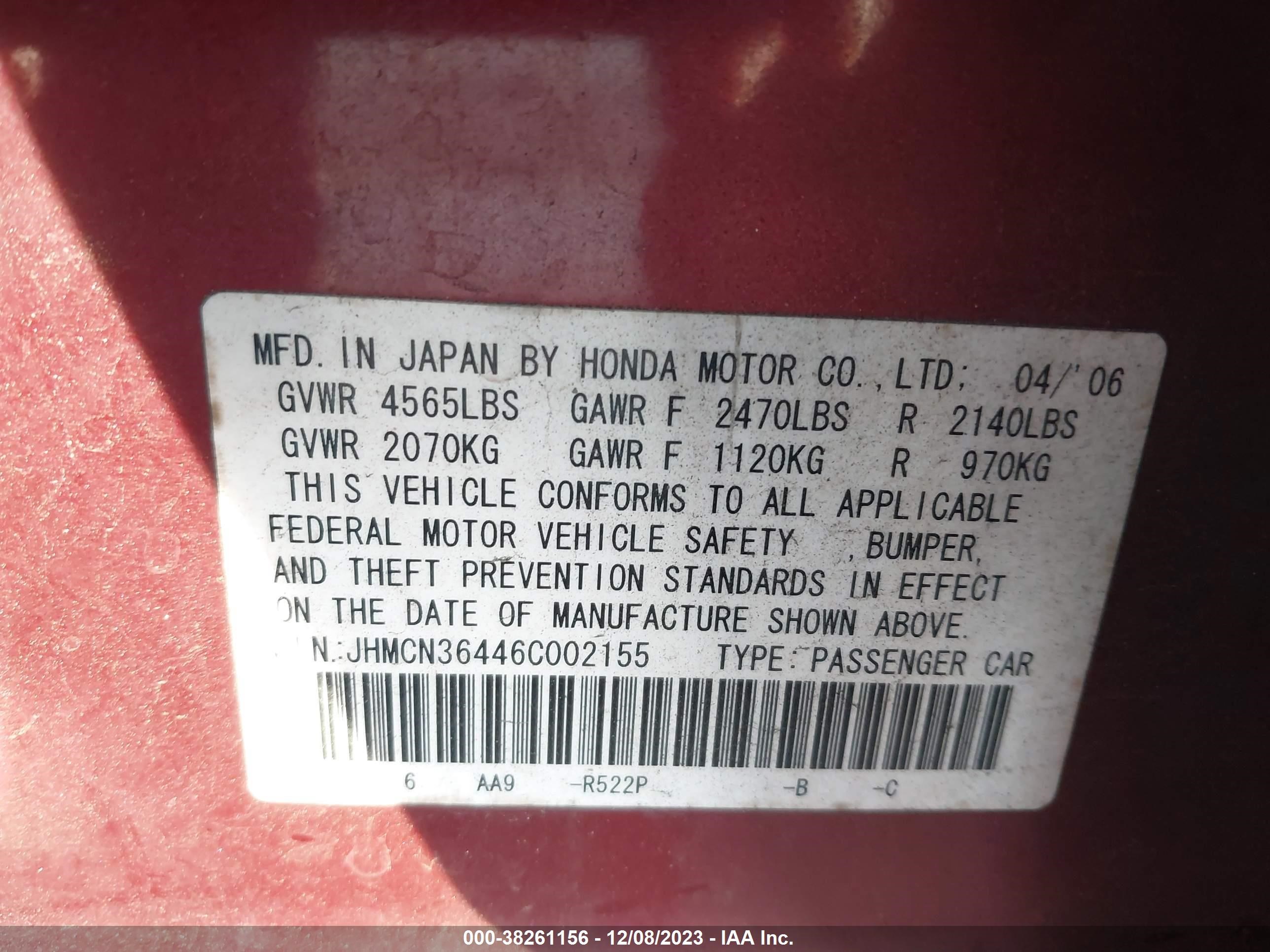 Photo 8 VIN: JHMCN36446C002155 - HONDA ACCORD 