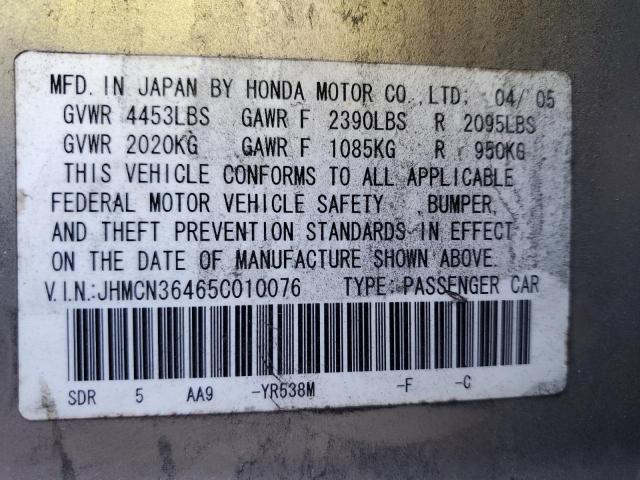 Photo 11 VIN: JHMCN36465C010076 - HONDA ACCORD 