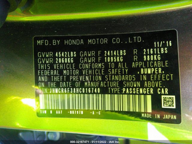 Photo 8 VIN: JHMCR6F38HC016740 - HONDA ACCORD HYBRID 