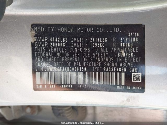 Photo 8 VIN: JHMCR6F3XHC008350 - HONDA ACCORD 