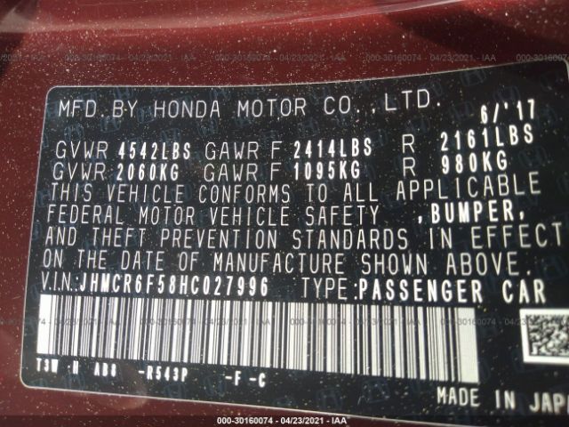 Photo 8 VIN: JHMCR6F58HC027996 - HONDA ACCORD HYBRID 