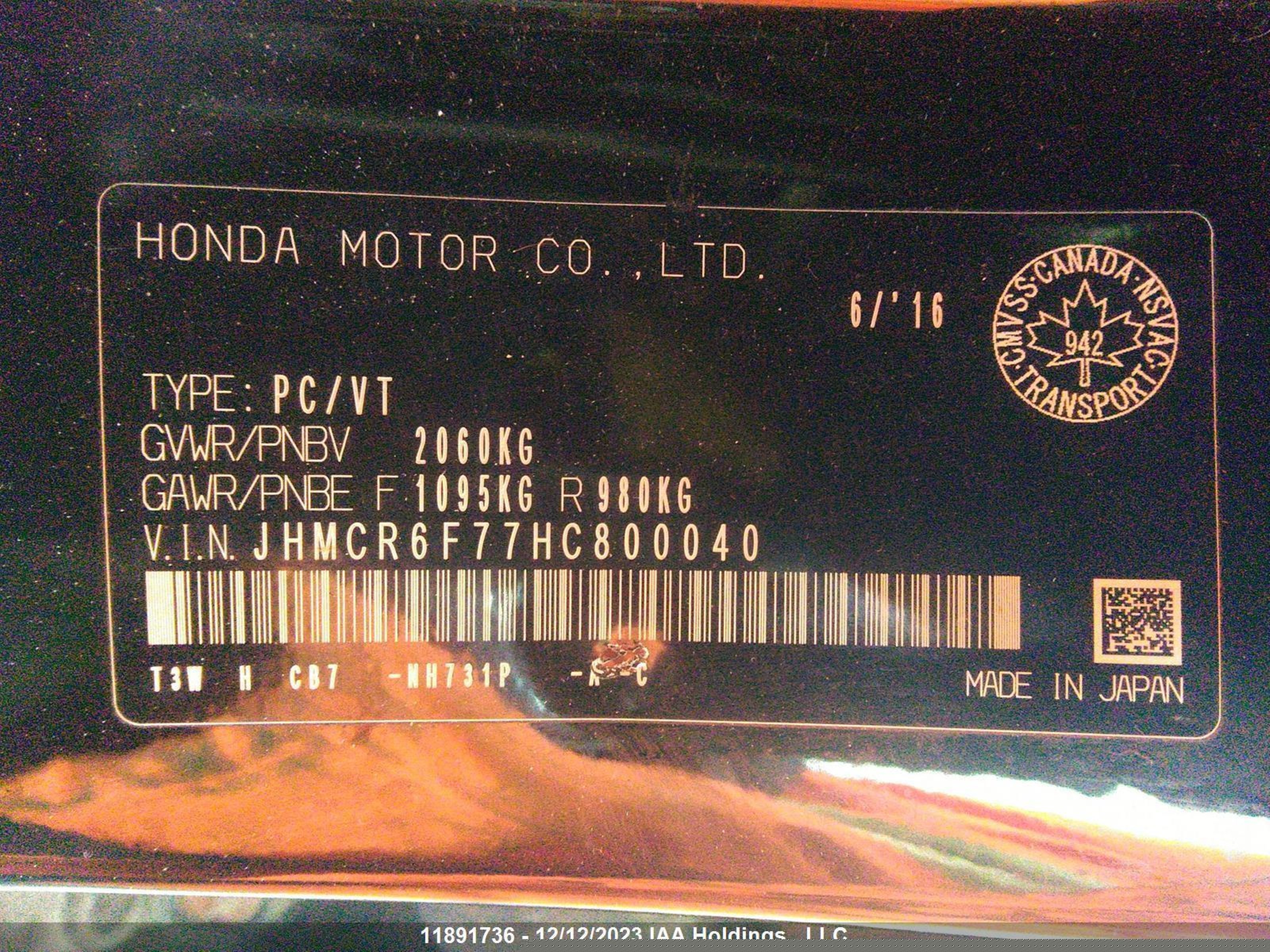 Photo 8 VIN: JHMCR6F77HC800040 - HONDA ACCORD 