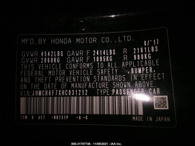 Photo 8 VIN: JHMCR6F7XHC031212 - HONDA ACCORD HYBRID 