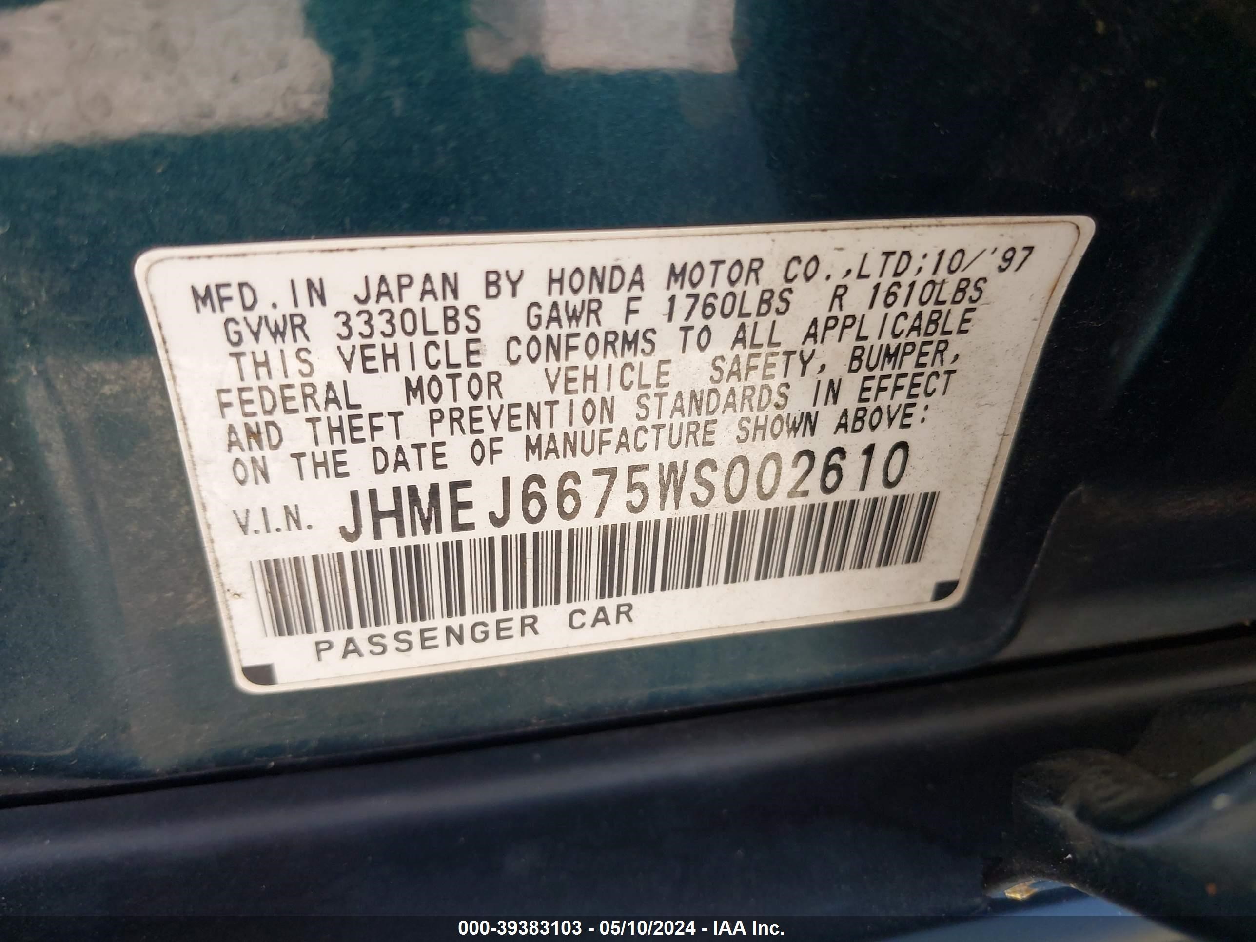 Photo 8 VIN: JHMEJ6675WS002610 - HONDA CIVIC 