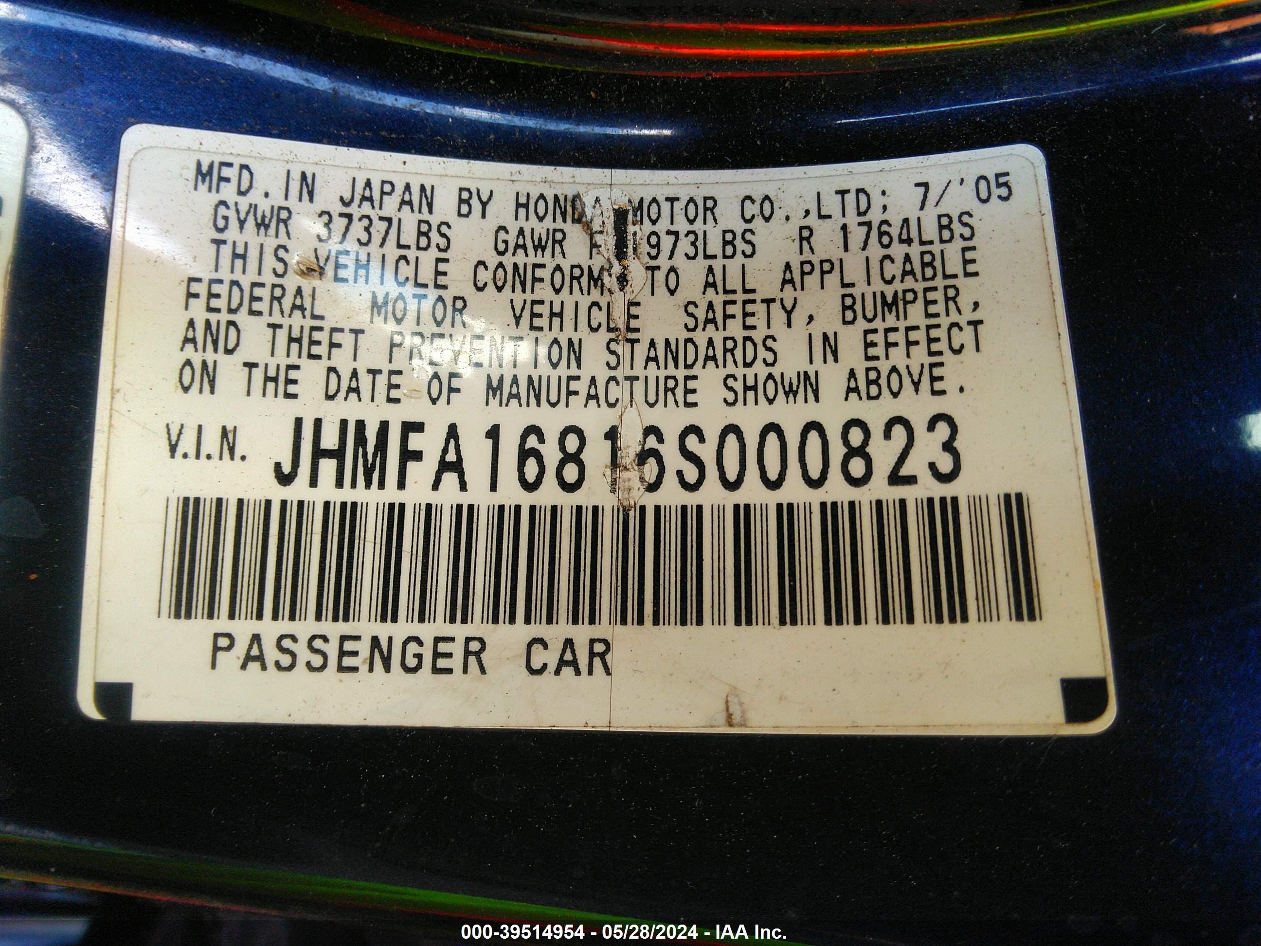 Photo 8 VIN: JHMFA16816S000823 - HONDA CIVIC 