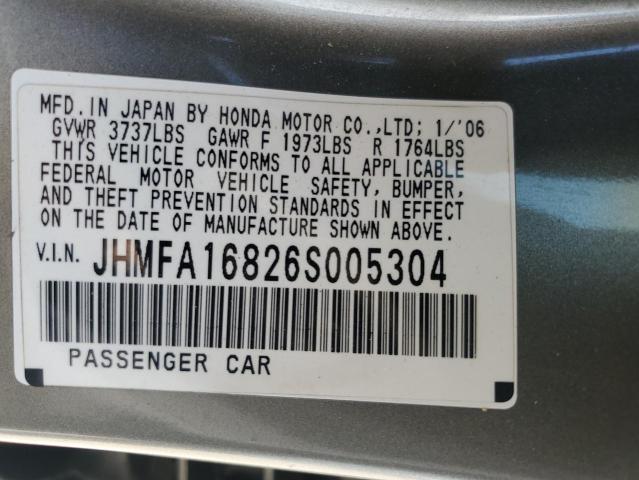 Photo 11 VIN: JHMFA16826S005304 - HONDA CIVIC 