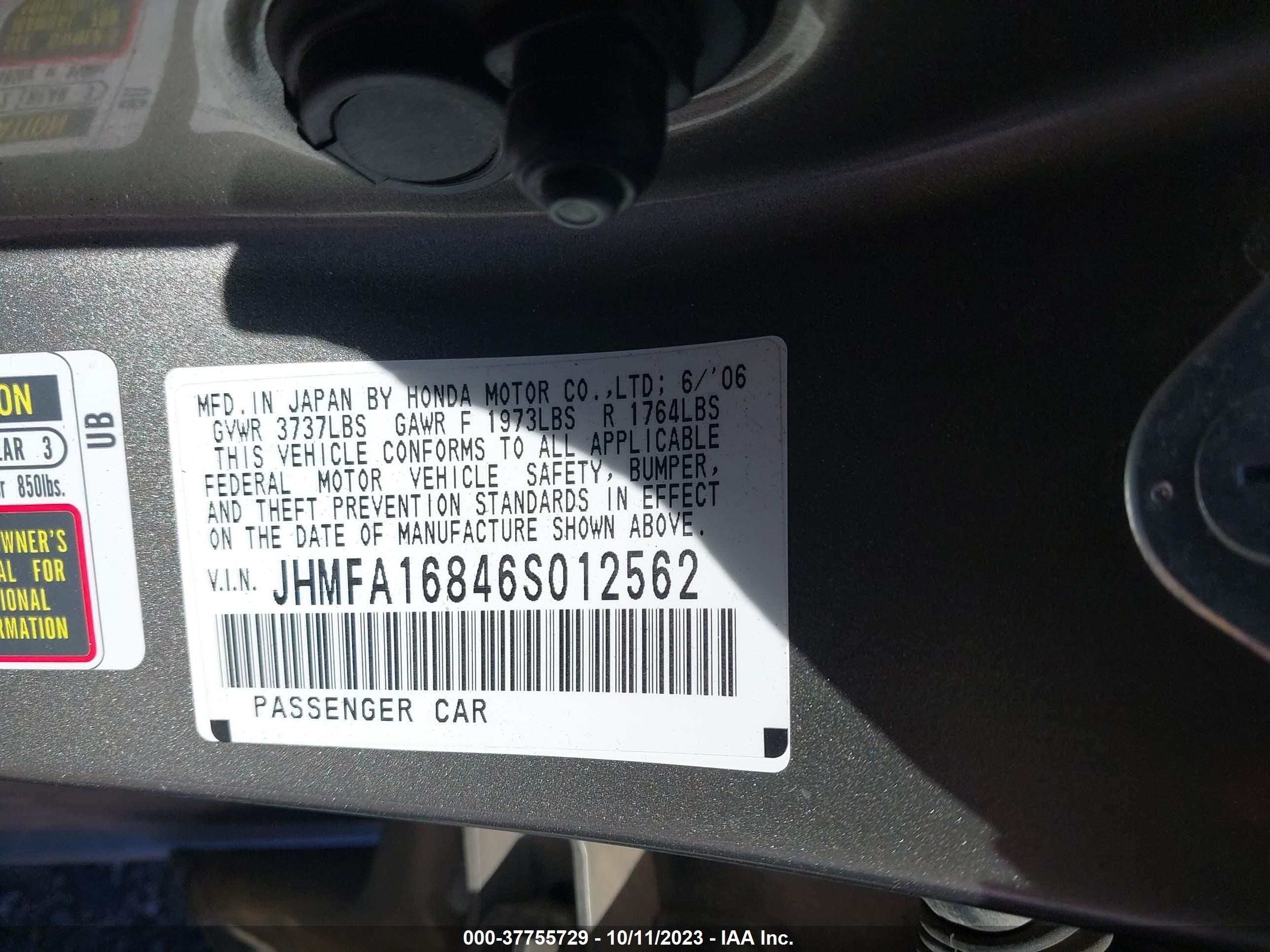 Photo 8 VIN: JHMFA16846S012562 - HONDA CIVIC 