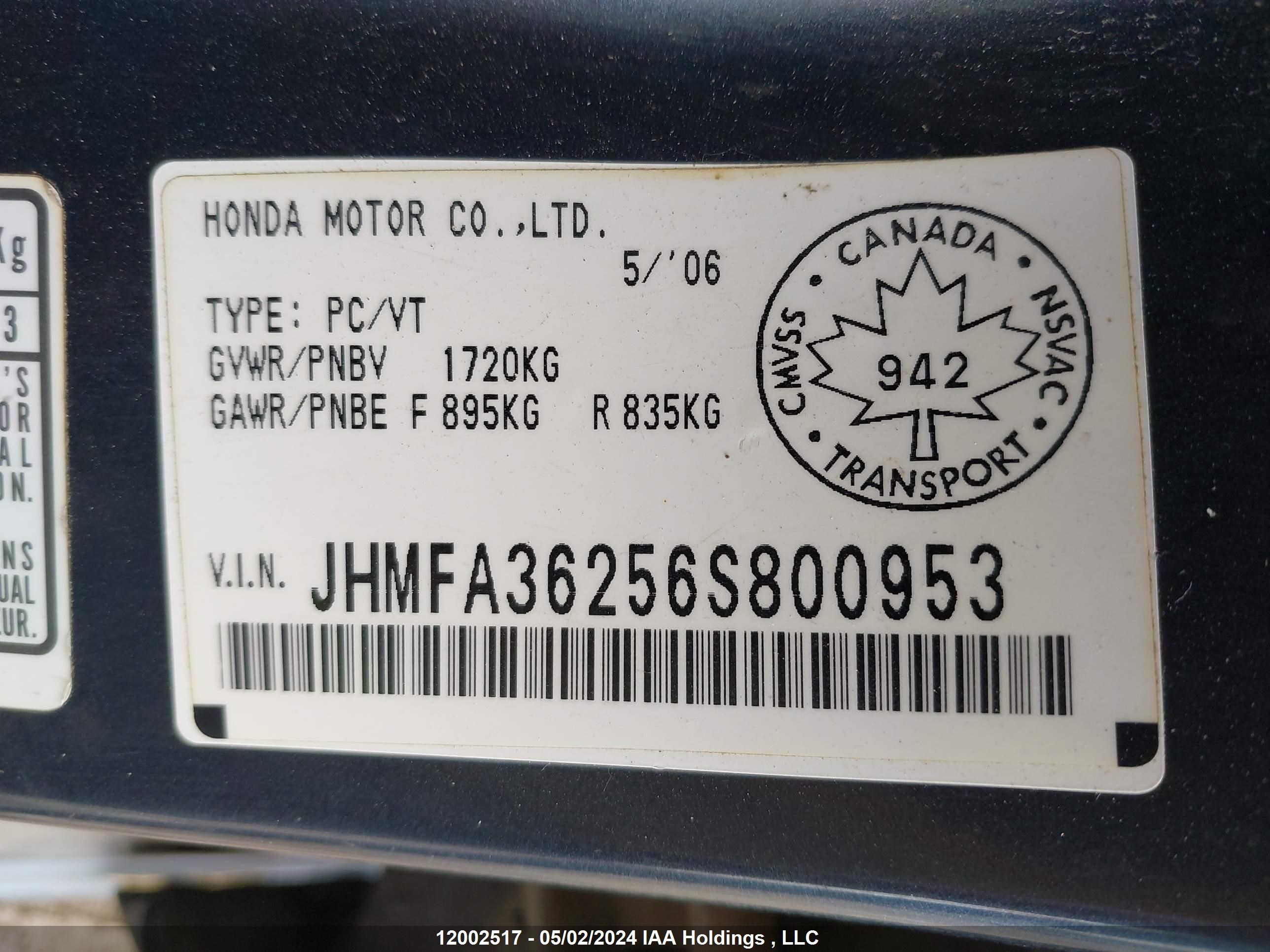 Photo 8 VIN: JHMFA36256S800953 - HONDA CIVIC 