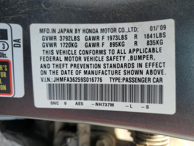 Photo 12 VIN: JHMFA36259S016776 - HONDA CIVIC HYBR 