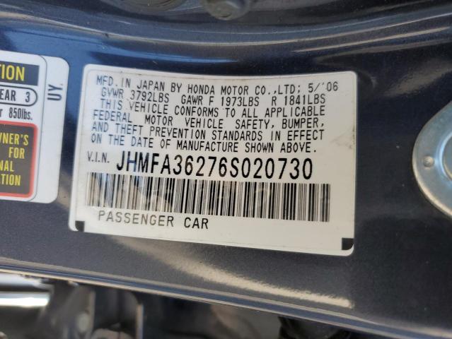 Photo 11 VIN: JHMFA36276S020730 - HONDA CIVIC HYBR 