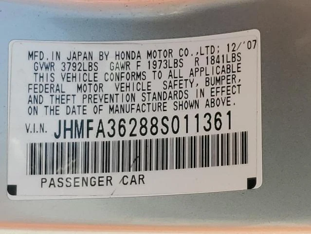 Photo 12 VIN: JHMFA36288S011361 - HONDA CIVIC HYBR 