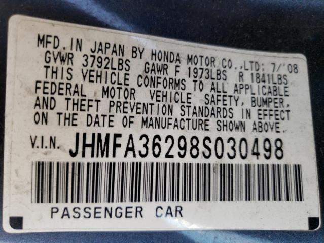 Photo 12 VIN: JHMFA36298S030498 - HONDA CIVIC 