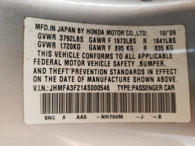 Photo 9 VIN: JHMFA3F21AS000546 - HONDA CIVIC HYBR 