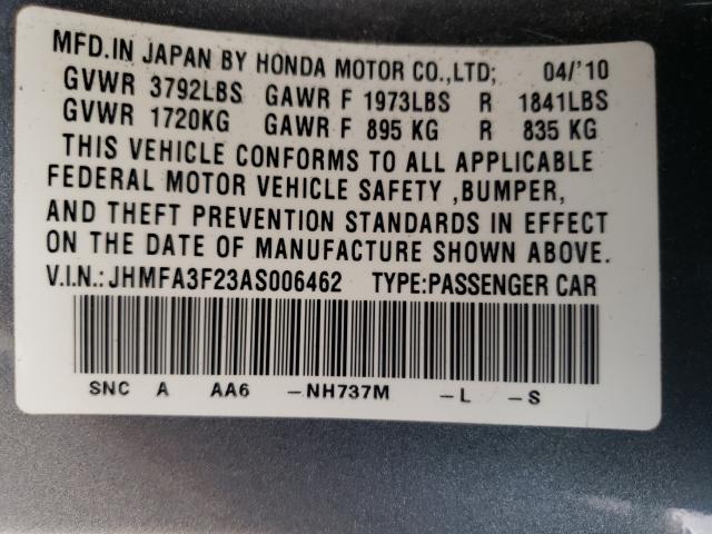 Photo 9 VIN: JHMFA3F23AS006462 - HONDA CIVIC HYBR 