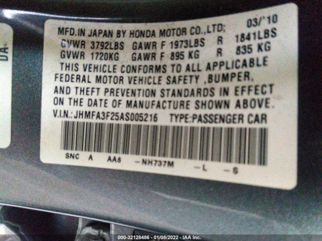 Photo 8 VIN: JHMFA3F25AS005216 - HONDA CIVIC HYBRID 