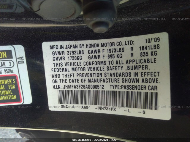 Photo 8 VIN: JHMFA3F26AS000512 - HONDA CIVIC HYBRID 