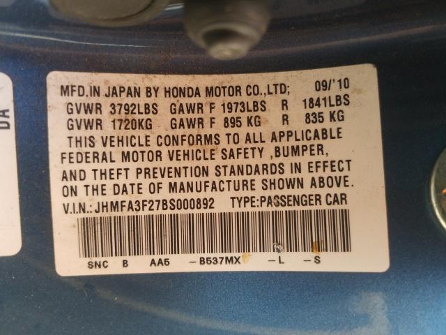 Photo 9 VIN: JHMFA3F27BS000892 - HONDA CIVIC HYBR 