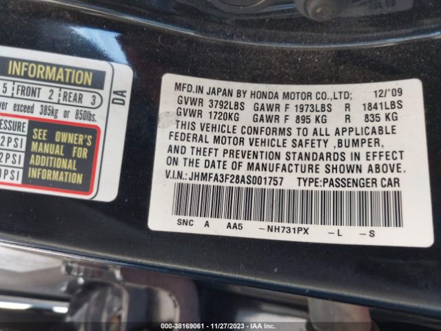 Photo 8 VIN: JHMFA3F28AS001757 - HONDA CIVIC HYBRID 