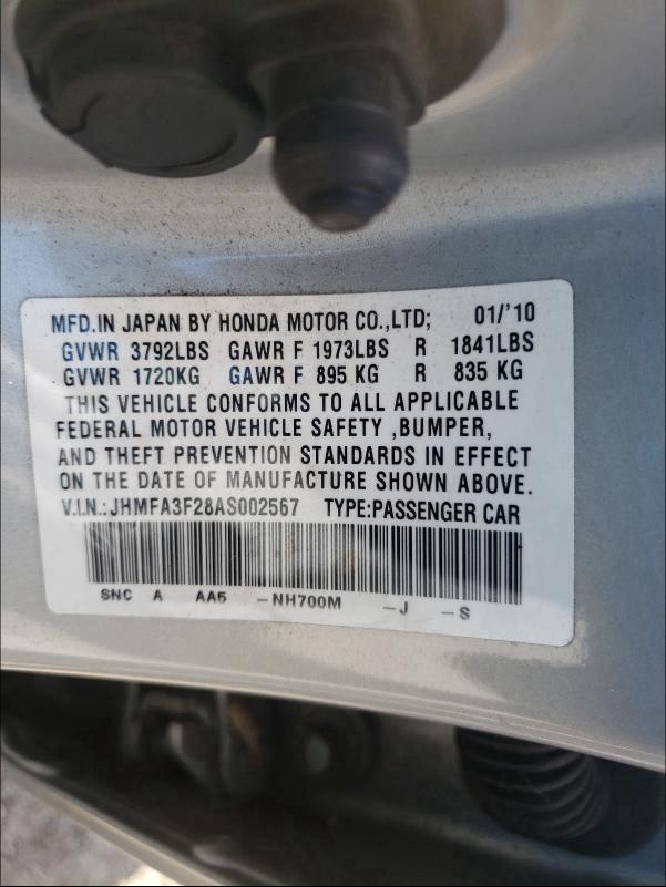 Photo 9 VIN: JHMFA3F28AS002567 - HONDA CIVIC 