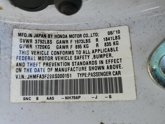 Photo 11 VIN: JHMFA3F29BS000151 - HONDA CIVIC HYBR 