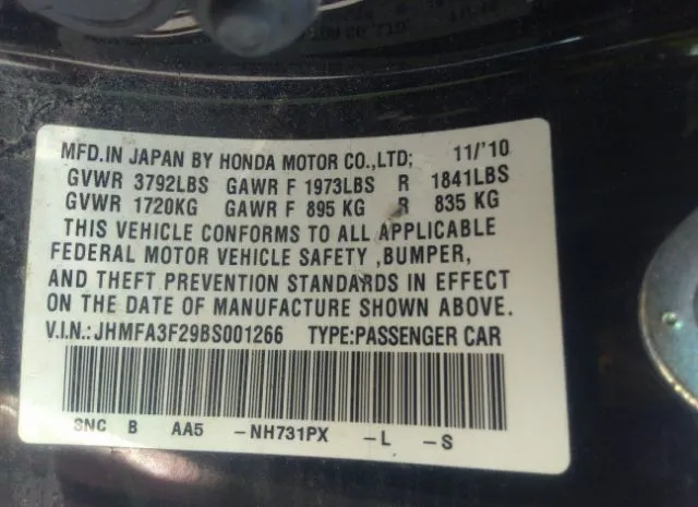 Photo 8 VIN: JHMFA3F29BS001266 - HONDA CIVIC HYBRID 