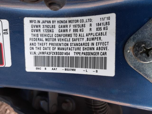 Photo 9 VIN: JHMFA3F2XBS001454 - HONDA CIVIC HYBR 