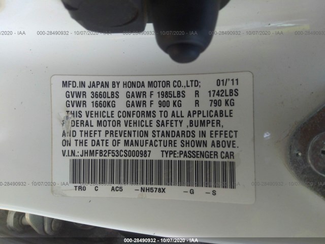 Photo 8 VIN: JHMFB2F53CS000987 - HONDA CIVIC SDN 