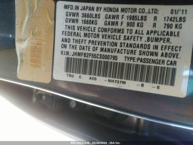 Photo 8 VIN: JHMFB2F55CS000795 - HONDA CIVIC 