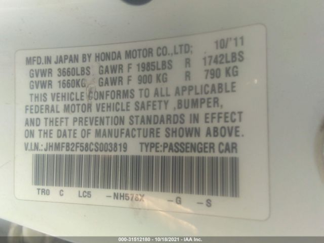 Photo 8 VIN: JHMFB2F58CS003819 - HONDA CIVIC SDN 