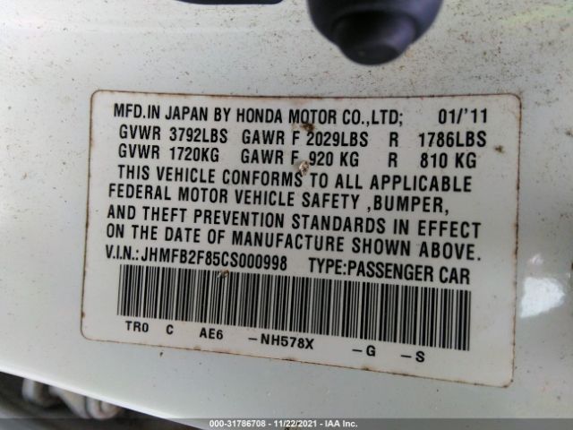 Photo 8 VIN: JHMFB2F85CS000998 - HONDA CIVIC SDN 