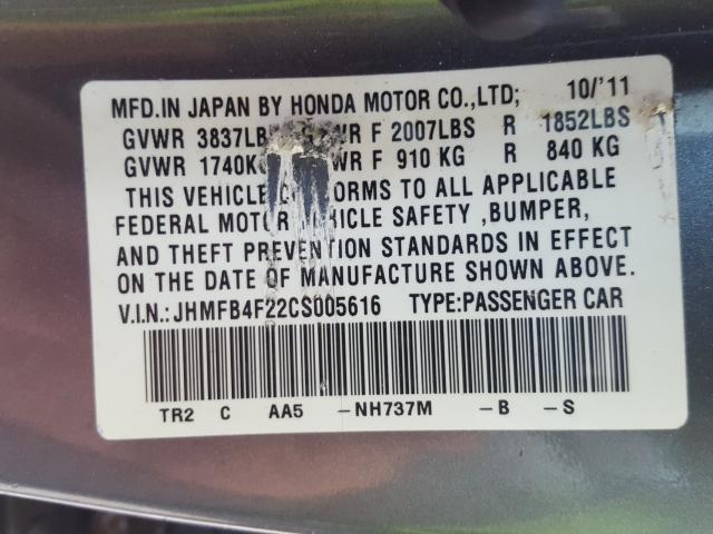 Photo 9 VIN: JHMFB4F22CS005616 - HONDA CIVIC HYBR 