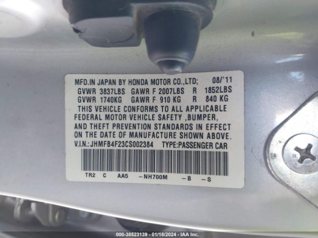 Photo 8 VIN: JHMFB4F23CS002384 - HONDA CIVIC HYBRID 