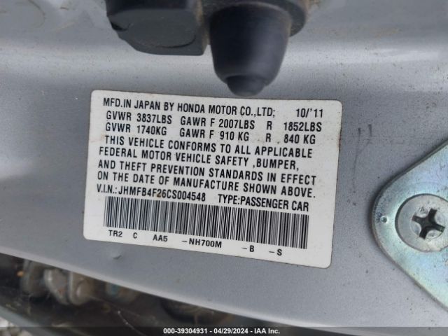 Photo 8 VIN: JHMFB4F26CS004548 - HONDA CIVIC HYBRID 