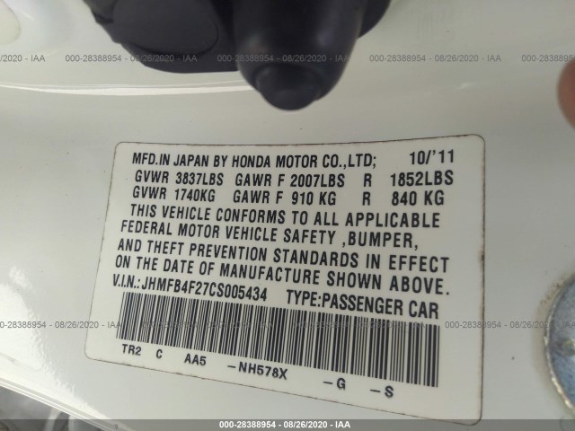 Photo 8 VIN: JHMFB4F27CS005434 - HONDA CIVIC HYBRID 