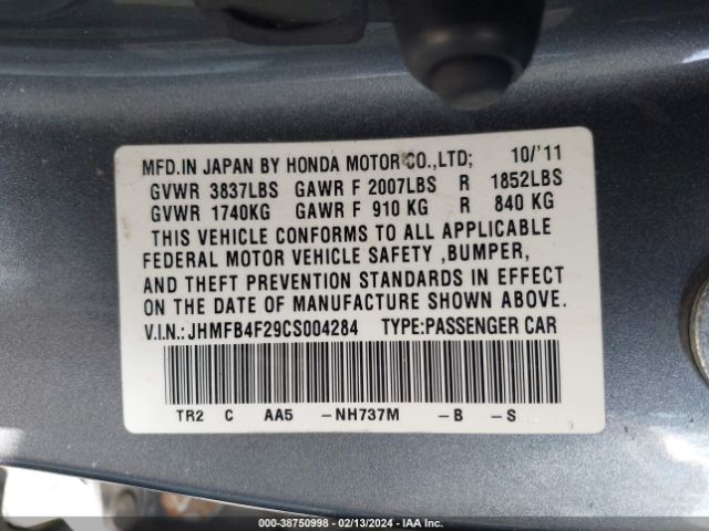 Photo 8 VIN: JHMFB4F29CS004284 - HONDA CIVIC HYBRID 