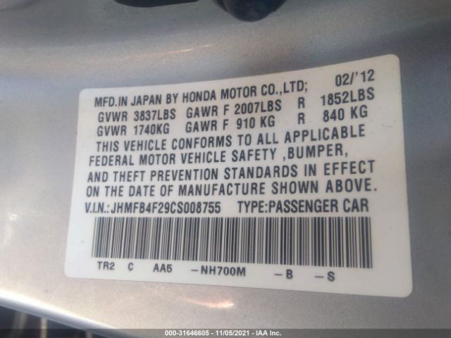 Photo 8 VIN: JHMFB4F29CS008755 - HONDA CIVIC HYBRID 