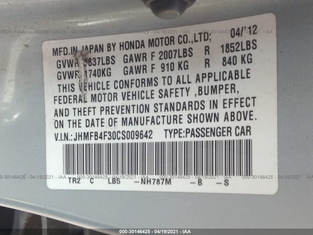 Photo 8 VIN: JHMFB4F30CS009642 - HONDA CIVIC HYBRID 