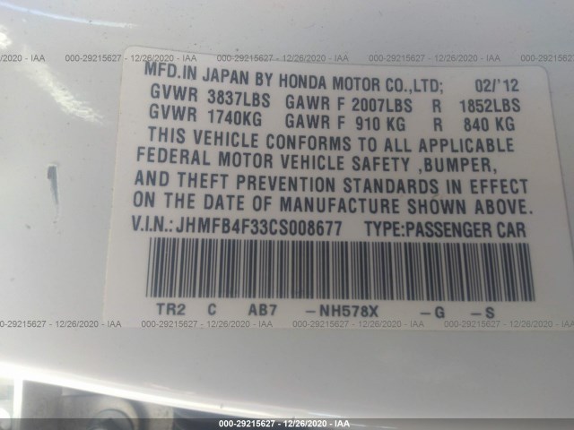 Photo 8 VIN: JHMFB4F33CS008677 - HONDA CIVIC HYBRID 