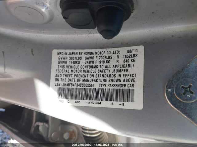 Photo 8 VIN: JHMFB4F34CS002564 - HONDA CIVIC 