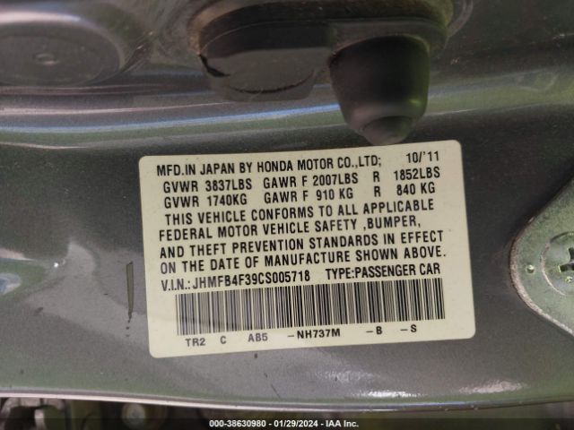 Photo 8 VIN: JHMFB4F39CS005718 - HONDA CIVIC HYBRID 