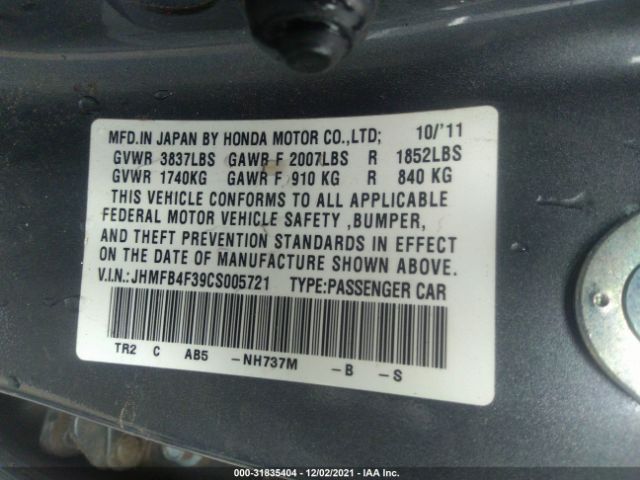 Photo 8 VIN: JHMFB4F39CS005721 - HONDA CIVIC HYBRID 